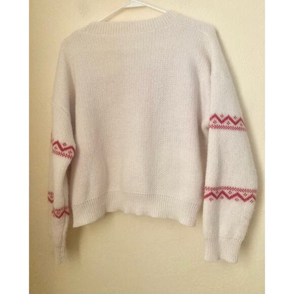Shein Women's Sweater Size L Red Reindeer Cream Cropped - Picture 4 of 6